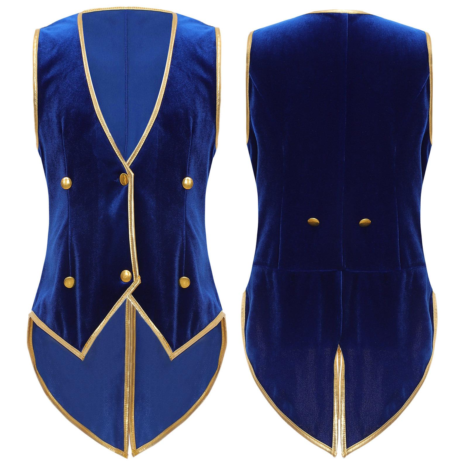 Junge Vintage Mittelalterliches Kostüm Samt Frack Viktorianische Weste Steampunk Jacke für Halloween Party Verkleidung 5-6 Years königsblau