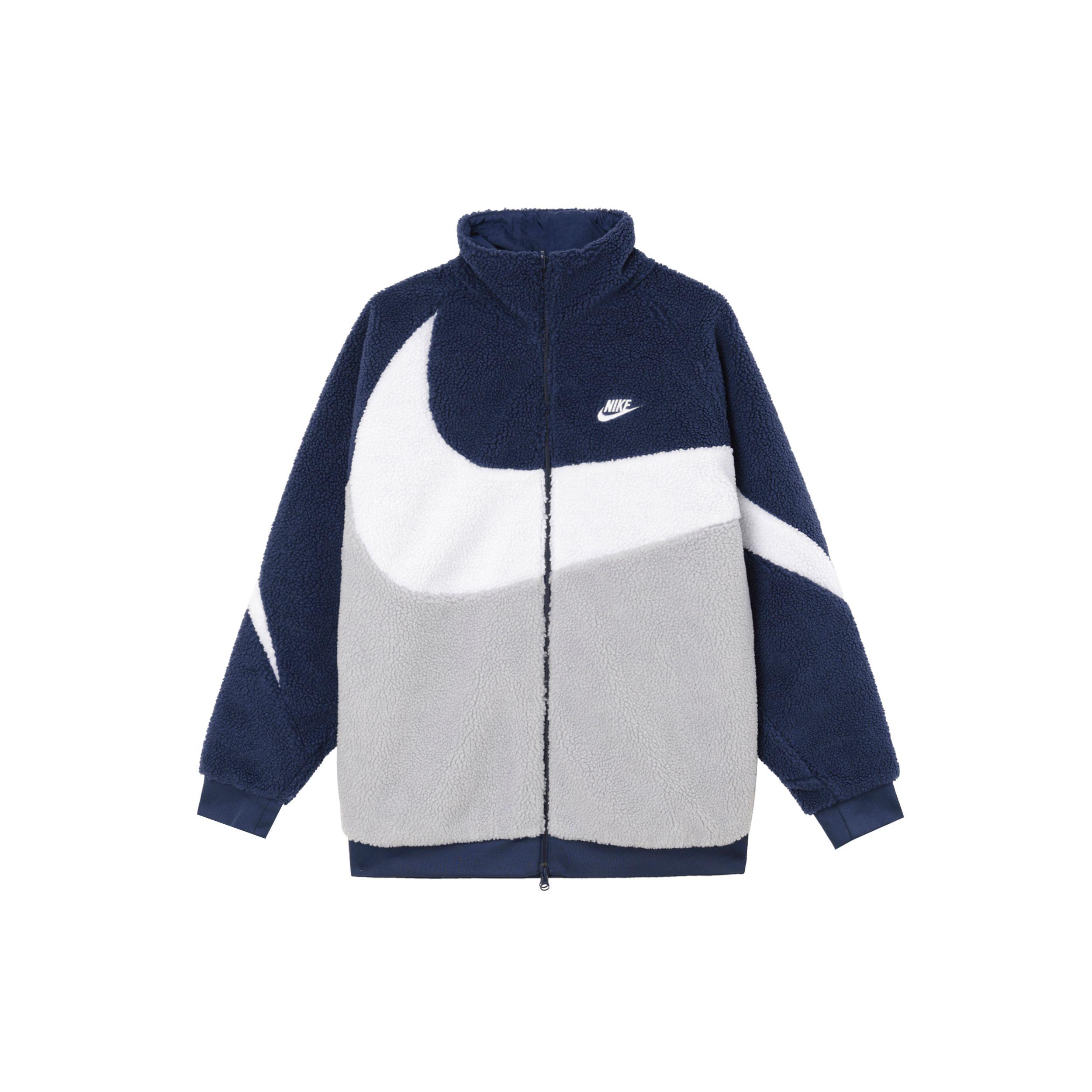 Nike Sportswear Swoosh Mode Bequem Weich Wendekragen Fleecejacke Herren Jacken Tiefmarineblau Weiß Team-Blau-Grau BQ6546-411 2XL