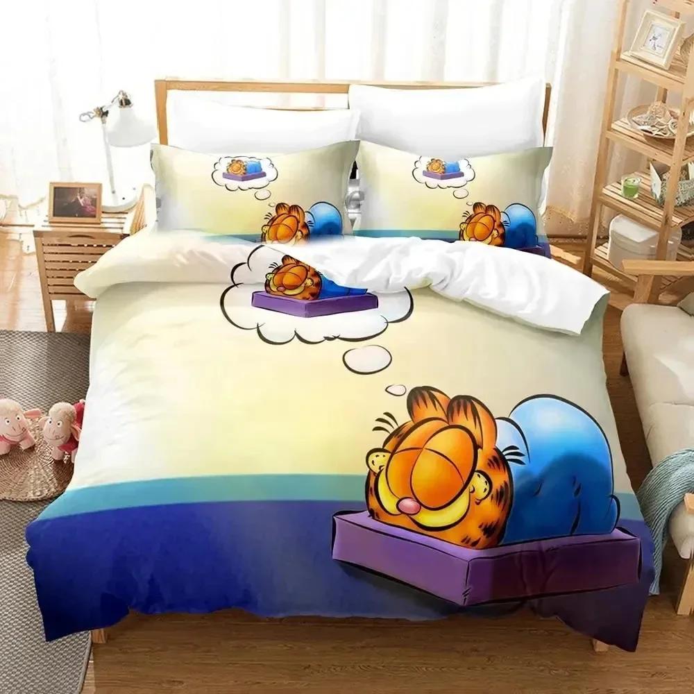 3D-Druck Orange Katze Cartoon Bettwäsche-Set Bettbezug Bettwäsche-Set Steppdeckenbezug Kissenbezug Bettdecke King Queen Size Jungen Erwachsene Bettwäsche US Full(200*230cm)3pcs