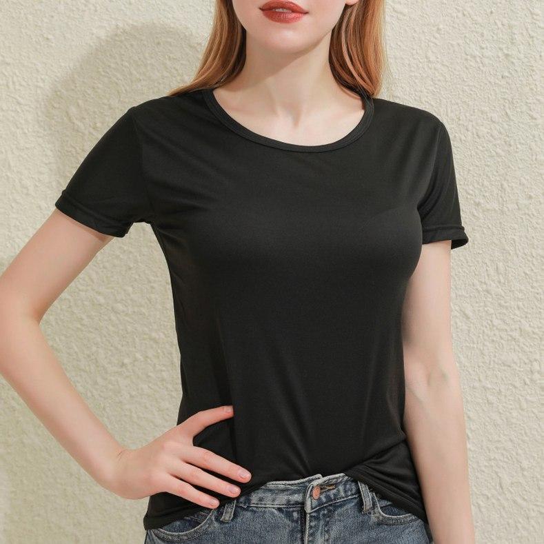 Frühling Sommer Damenmode Rundhals Einfarbig Kurzarm T-Shirt Casual Tee Tops M schwarz