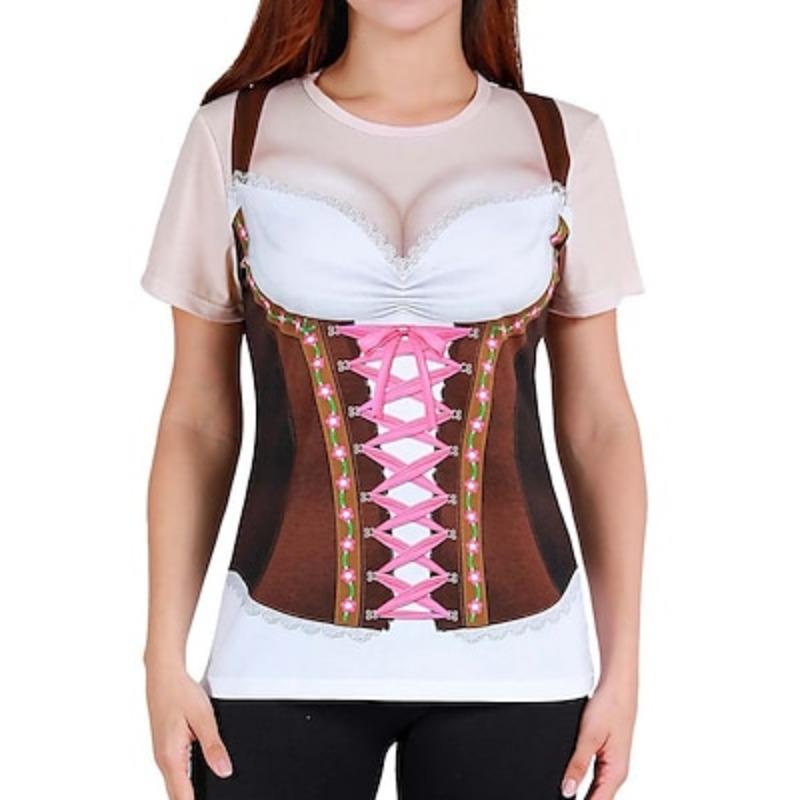 Oktoberfest Bier Bayerisches T-Shirt 3D Grafik Für Damen Erwachsene Karneval Oktoberfest Bier 3D Druck Lässig Täglich Festival 5XL beige
