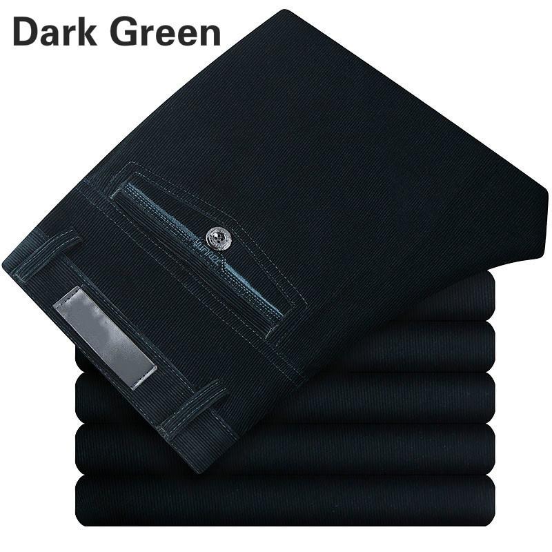 Männer Cord Cord Hosen Stretch Gerade Hosen Casual Lose Hohe Taille Retro Hosen 35 dunkelgrüne