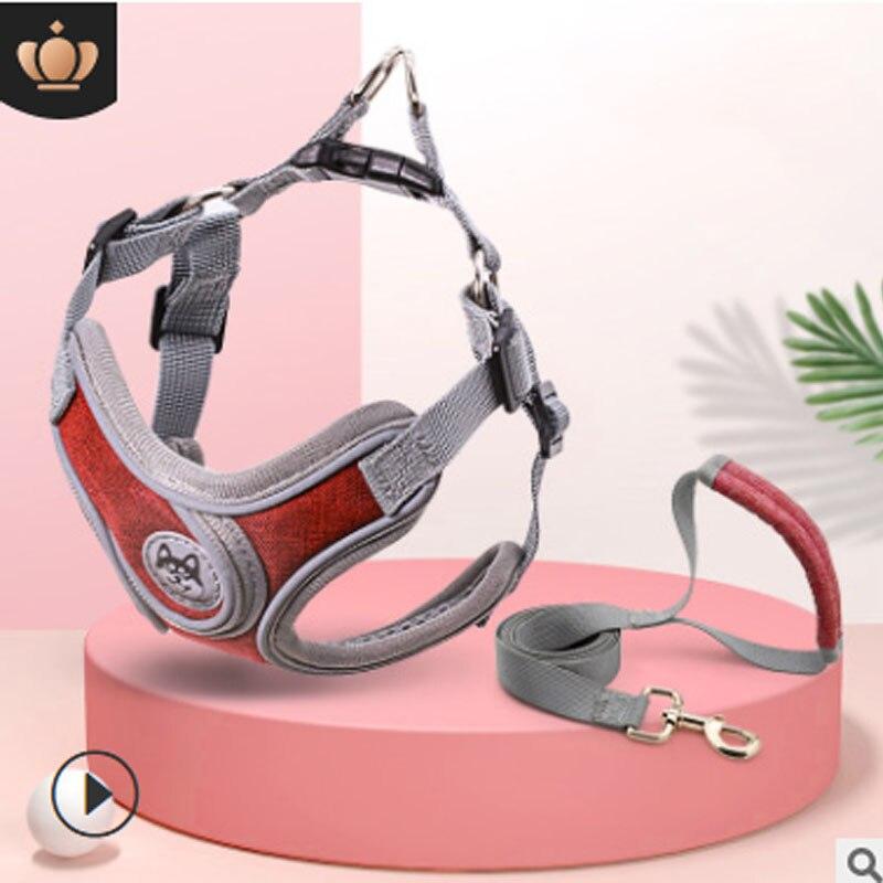 Atmungsaktives Hundegeschirr mit Leine, reflektierendes Oxford-Westengeschirr für Hunde, verstellbare Größe, kleine und mittelgroße Hunde L with Leash rot