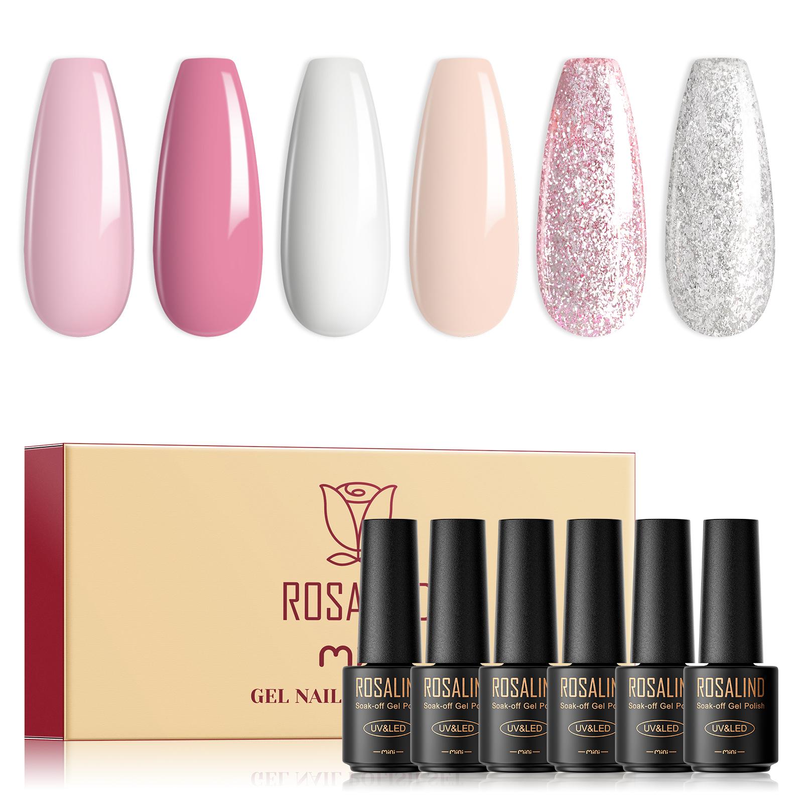 ROSALIND Gel-Nagellack-Set, 6 Stück/Lot, Nail Art Gelpoliermittel, Semi-permanenter Gel-Lack, Hybrid Soak Off UV-Lampe, Base Top Coat Gel Polish Kit