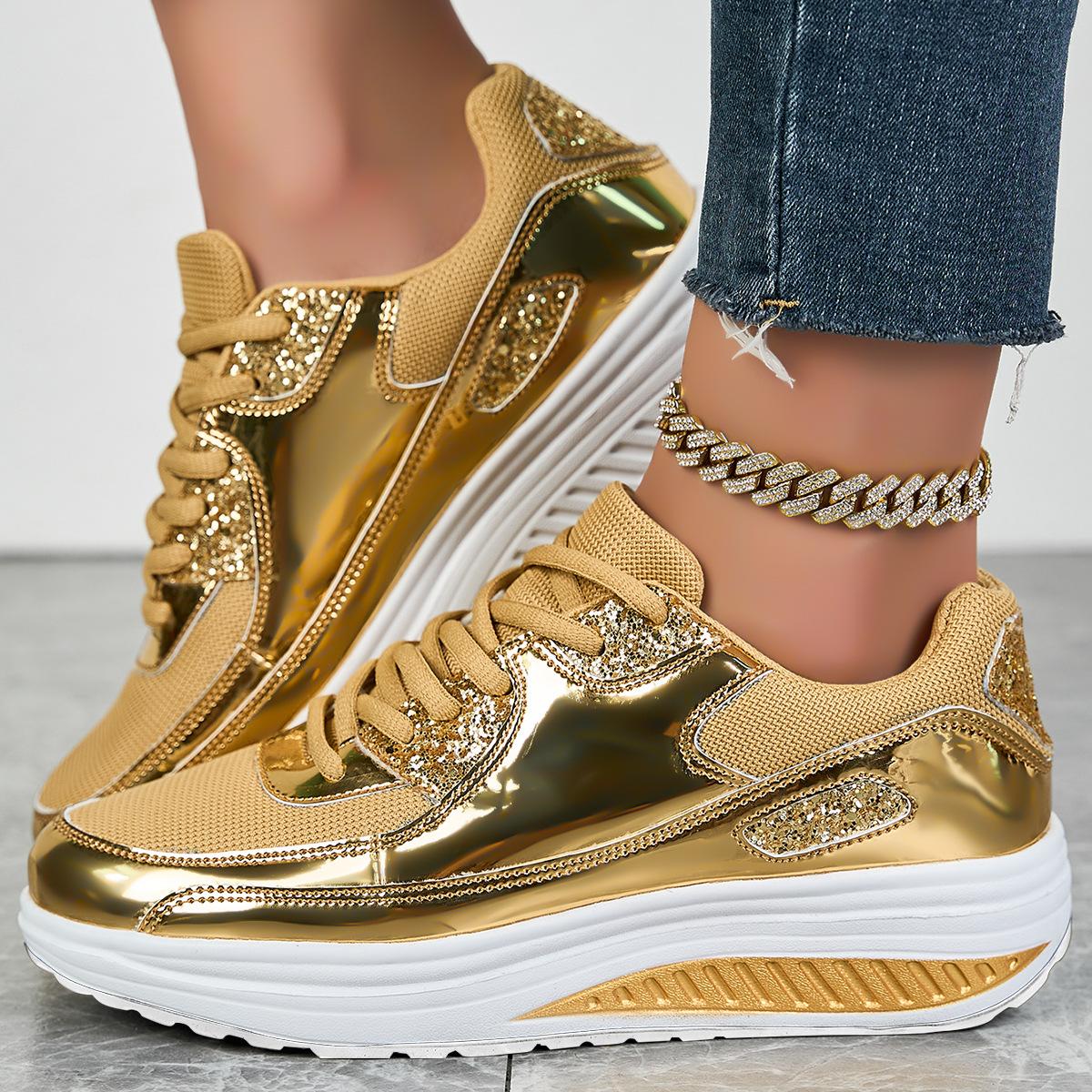 Sneaker für Damen Orthopädische Sneaker Walking-Schuhe für Damen, Leichte lässige Tennis-Sneaker Luft-Laufschuhe Tennis 39 gold