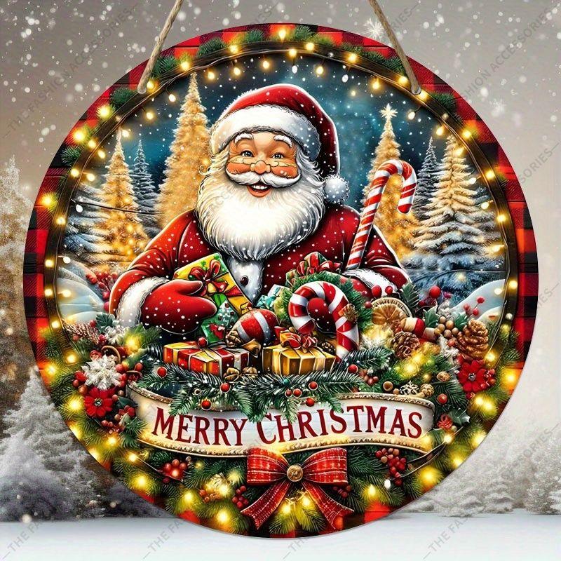 Weihnachtsdekorationsschild, hängende Innendekorationen, Wandkunst, 2D flache Holzprodukte mit Weihnachtsmannmuster, Weihnachtsgeschenke für Freunde und Familie 2D,Style1,1pc