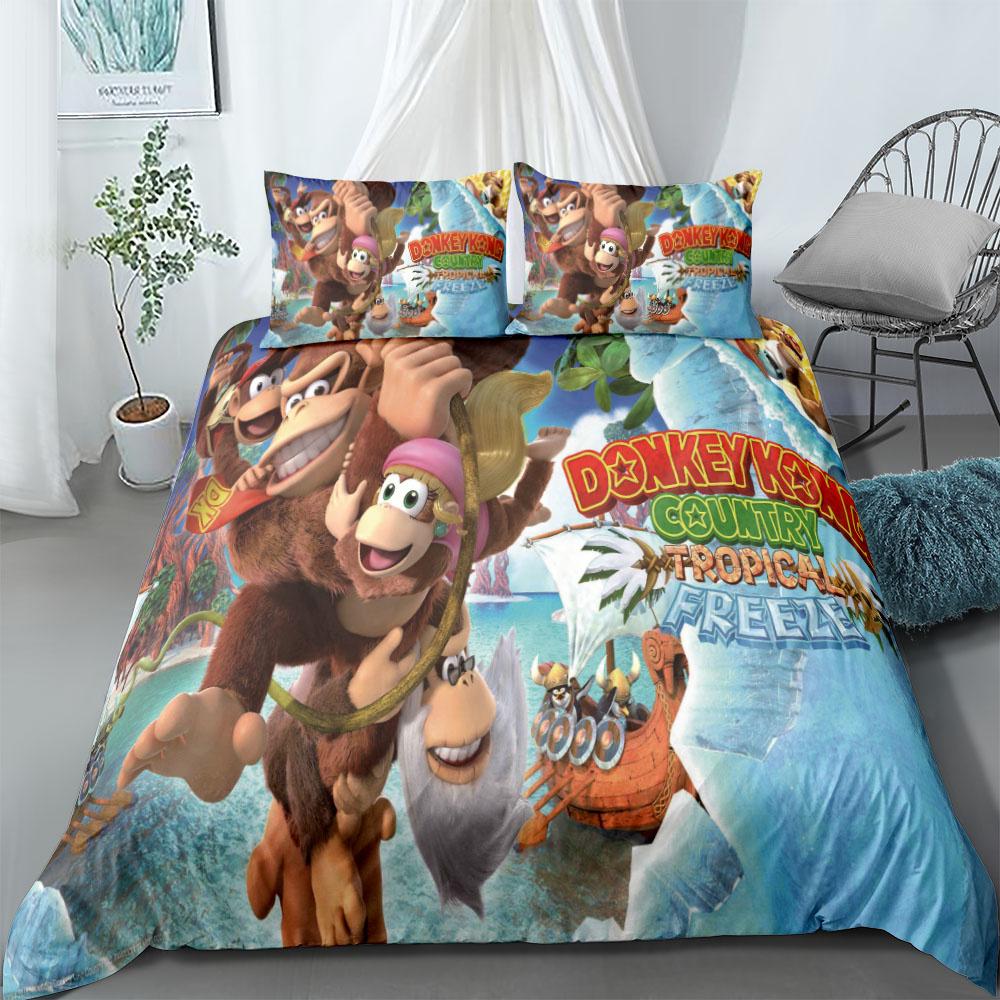 Bettwäsche-Set mit Affe-Cartoon, Donkey Kong, King-Size-Bett, Queen-Size-Bett, Doppelbett, Full Twin Single Size EU Double(200x200cm)
