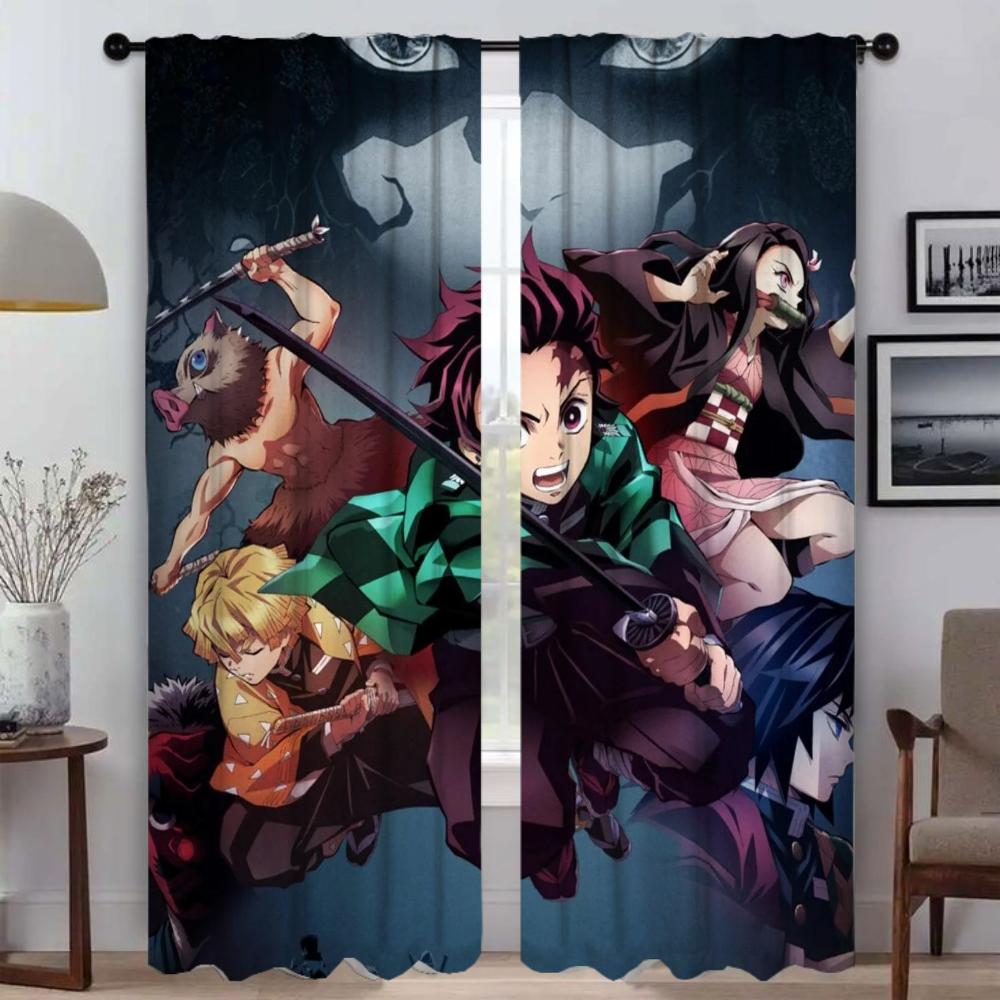 Demon Slayer Vorhänge Kinderzimmer Trennwand Home Interior Vorhänge 2 Stück Shades Tüll für Schlafzimmer Verdunkelungsvorhang Wohnzimmer W132xH241cmx2pcs-CL
