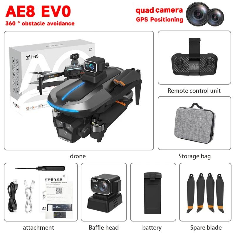 Neue AE8 Professionelle Drohne Brushless ESC Doppelkamera HD Luftbildfotografie GPS WIFI FPV Positionierung Intelligente Hindernisvermeidung Quadcopter Spielzeug Obstacle avoidance 1 battery schwarz