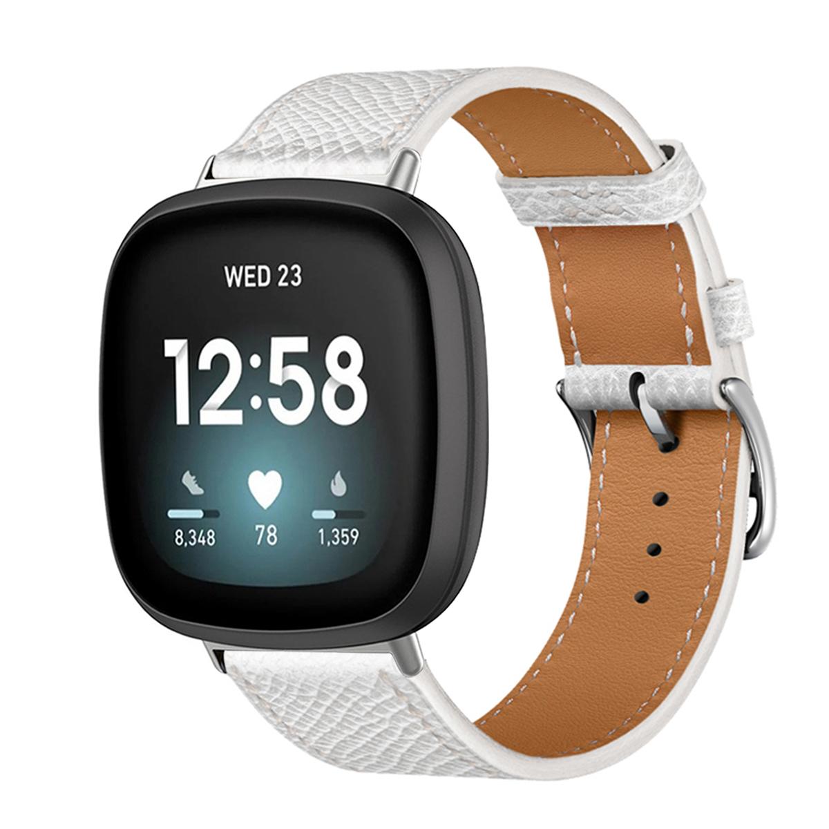 Echtes Lederarmband für Fitbit Versa 4 3 Versa Lite Armband Smartwatch Armband für Fitbit Sense 2/1/Versa 2 1 Correa Uhrenarmband Dornschließe For Fibit Sense 2 weiß