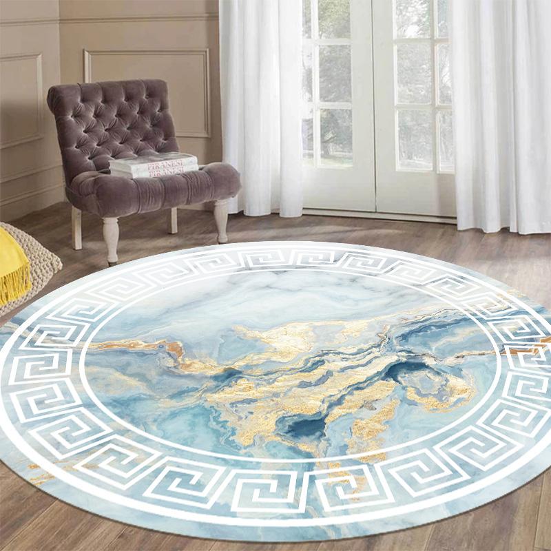Runder Teppich im Luxusstil für Wohnzimmer, Weiß, Schwarz, Grün, Marmormuster, Zimmerteppiche, waschbar, rutschfest, Dekor-Fußmatten für Schlafzimmer 100cm 39.37 in