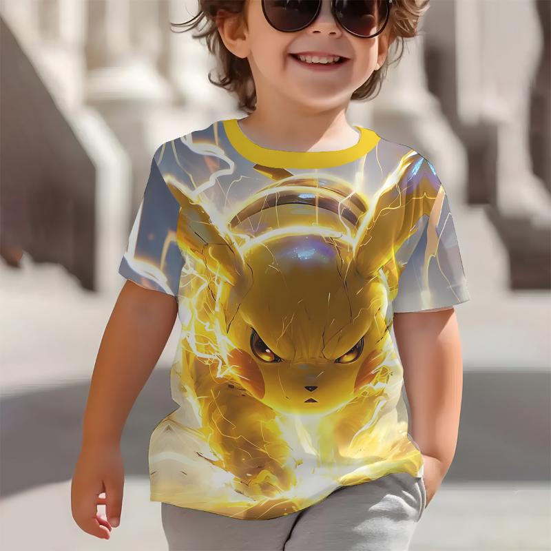 3D-Druck Süßes Pikachus Anime Pokemons Babykleidung 5 bis 14 Jahre Männliche Outdoor-Kleidung für Kinder Junge Mädchen Kind T-Shirt Top 160