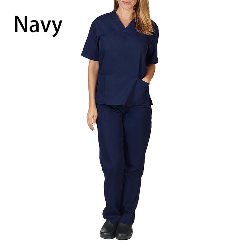 2-teiliges Sommer-Outfit, dünnes, solides Oberteil + lockere Hose, kurze Ärmel, schnell trocknend, Krankenschwester-Anzug, V-Ausschnitt, Krankenpflege, Arbeit S dunkelblau
