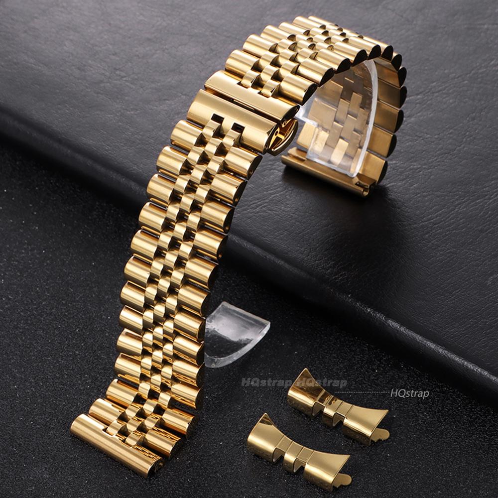 Massives Edelstahl-Uhrenarmband für Rolex Flaches Gebogenes Endstück 12 13 14 16mm 17mm 18mm 19mm 20mm 21mm 22mm Herren Damen Armband 13mm&no logo gold