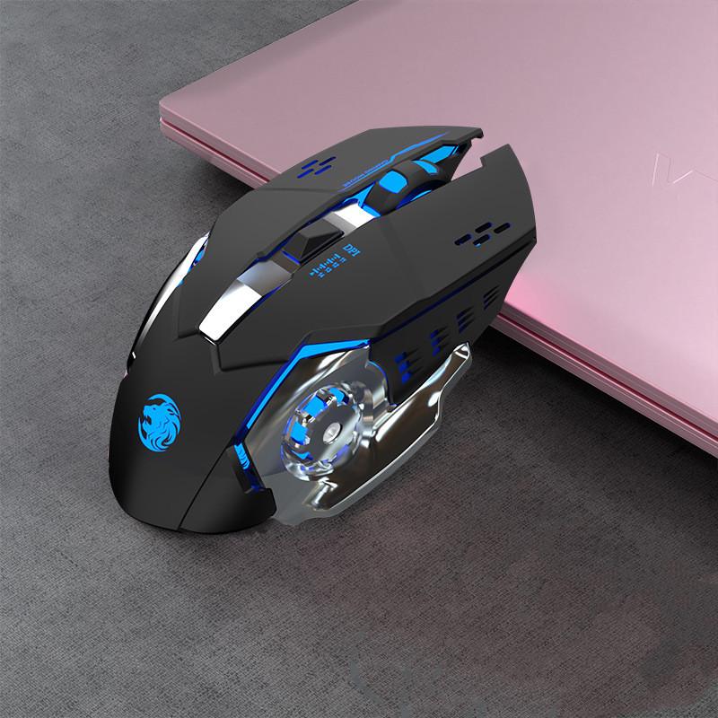 Wiederaufladbare kabellose Maus für Gaming-Computer, lautlos, Bluetooth-Maus, USB, mechanische E-Sport-Hintergrundbeleuchtung, PC-Gamer-Maus für Computer schwarz
