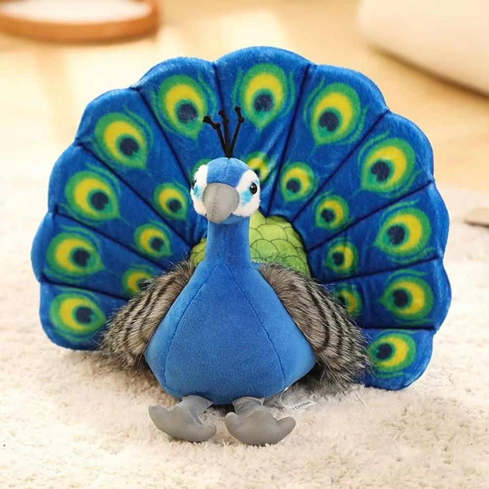 25cm Bunter Pfau Plüschtier Zoo Gedenkfeder Öffnungsbildschirm Puppe Vogelspielzeug Senden Kinder Geburtstag Weihnachtsgeschenke 25cm blue