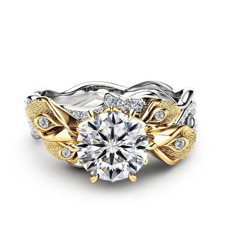 Hoyon Zweifarbige Blume 1 Karat Diamant Aaa Zirkon Ring für Frauen Geburtstagsgeschenk Pflanzenarmband Serie Goldschmuck 10 beige