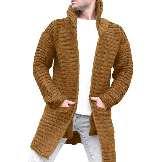 Herren Strickjacke Mantel Strick Stehkragen Lange Ärmel Warme Taschen Pullover Mantel Mittellang M khaki