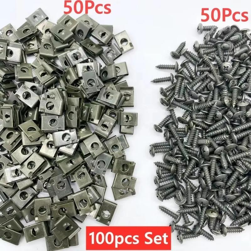 100 Stück - 10 Stück Gemischt Auto Metallschraube Gewindeschneidschraube Befestigungsclip U-Typ Clip mit Schraube Rostschutz Clip Schraubverschluss Blech 50 Set/100Pcs