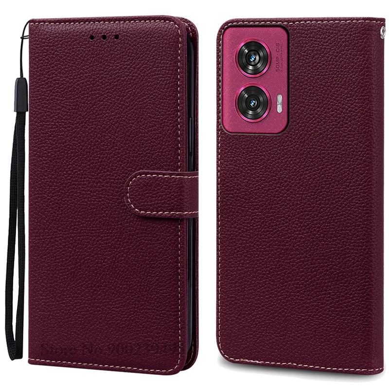 Für Motorola Edge 50 Fusion Hülle Brieftasche Leder Klapphülle Für Moto Edge 50 Fusion Hülle Ständer Buchhülle Coque Fundas Capa Moto Edge 50 Fusion wein rot