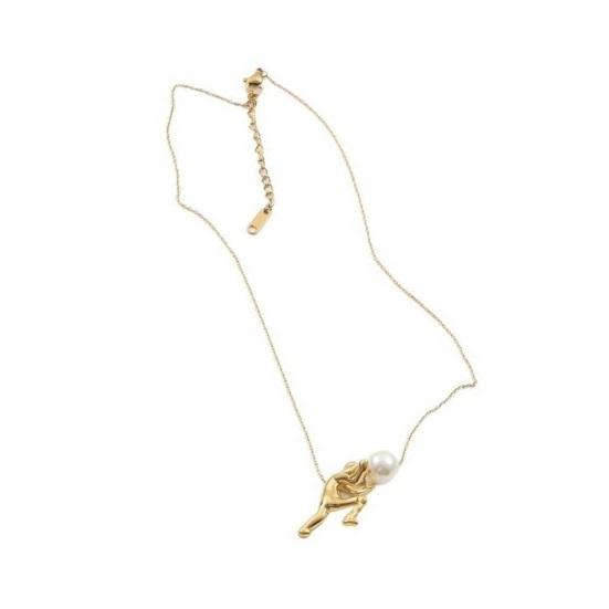 Halskette Sisyphus Anhänger Faux-Perle Verstellbare Länge Halskette Griechischer Mythos Symbol für Ausdauer Schmuck Geschenk goldgelb