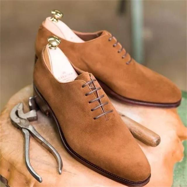 Herrenmode Trend Business Casual Party Abendschuhe Handgemachte Hellbraune Wildleder Klassische Einteilige Oxford Schuhe mit Schnürung und niedrigem Absatz 48 hellbraun
