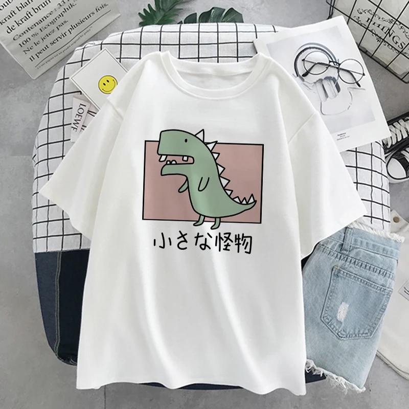 Dinosaurier Sommer Neue Cartoon Casual Punk Frauen Übergroßen T-shirt Kurzarm Harajuku Vintage Spaß Mode Ins Nette Süße Lose XL