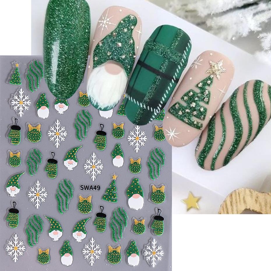 Weihnachts-Nagelkunst-Aufkleber 3D Winter Glitzer Elch Schneeflocke Lebkuchenmann Abziehbilder Slider DIY Maniküre Dekorationen