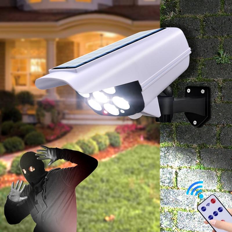 Solarlicht, Bewegungsmelder, Sicherheits-Dummy-Kamera, kabelloses Flutlicht für den Außenbereich, IP65, wasserdicht, 77 LED-Lampen, 3 Modi für den Hausgarten weiß