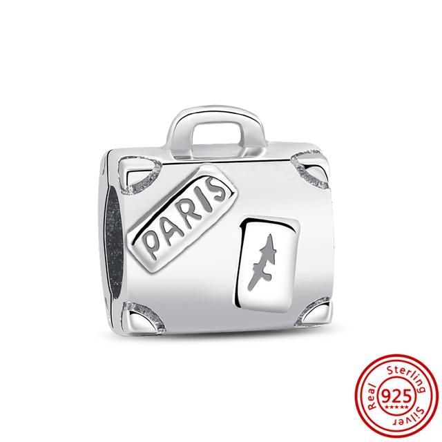 925 Sterling Silber Gepäck Einkaufstasche Koffer Liebe Reise Süße Perlen Fit Charms Armband Schmuck Frauen