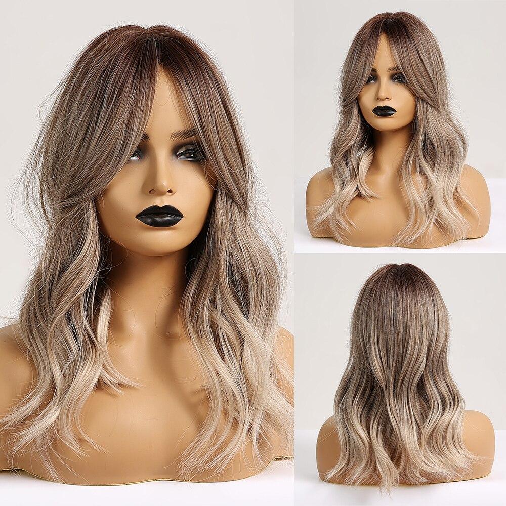 EASIHAIR Hellblonde gewellte Synthetikperücken für Damen Perücken Braune Highlight-Cosplay-Perücken Hitzebeständige mittellange Perücke