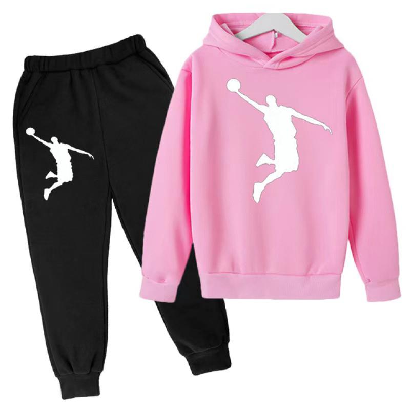 Kinderbekleidung Hoodie Kinder-Basketball-Sweatshirt Jungen- und Mädchen-Kinderbekleidungsset Frühling Herbst von 3-12 110 pink