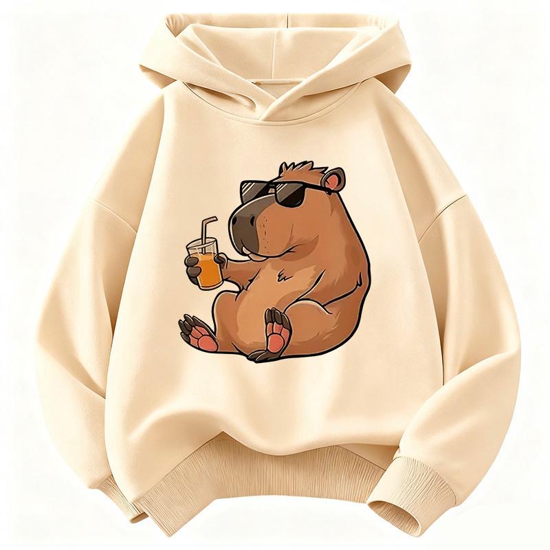 Süßes Capybara Kinderkleidung Hoodies Cartoon Capibara Mode Langarm Sweatshirt Kinder Jungen Kleidung 120 beige