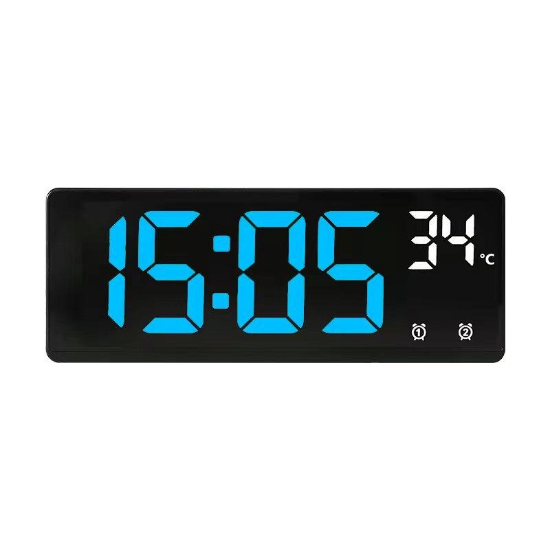 Sprachsteuerung Spiegel Wecker Digitale Temperatur Dual Alarm Snooze Desktop Tischuhr Nachtmodus 12/24H LED Uhr Uhr Acrylic blau
