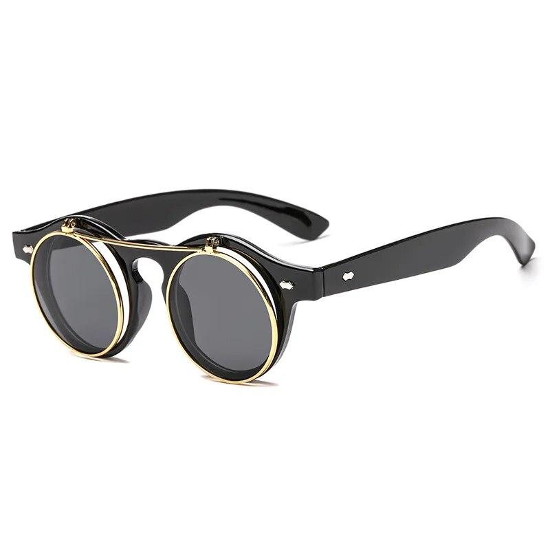 Klassische Steampunk-Gothic-Brille, runde, hochklappbare Sonnenbrille, Retro-Vintage-Modeaccessoires, trendige runde Brille