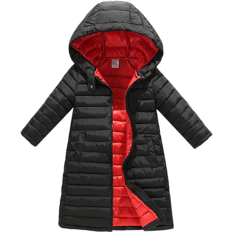 Herbst Winter Kinder Baumwolle knielange Kleidung Oberbekleidung Jacke für Jungen Mädchen Kleidung Baumwolle gefütterte Kapuze Kindermantel Kinder Kleidung Parkas 150cm schwarz