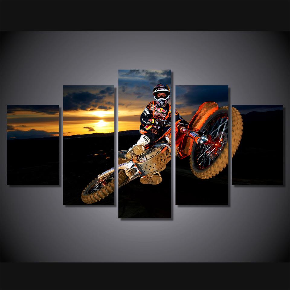 5-teiliges Leinwand-Kunstwerk, beste gelbe Reifen, Action-Motocross-Mode-Poster, Gemälde, Wohnzimmer, Heimdekoration, Schlafzimmer, Wandbild 30x40cm*2  30x60cm*2  30x80cm*1
