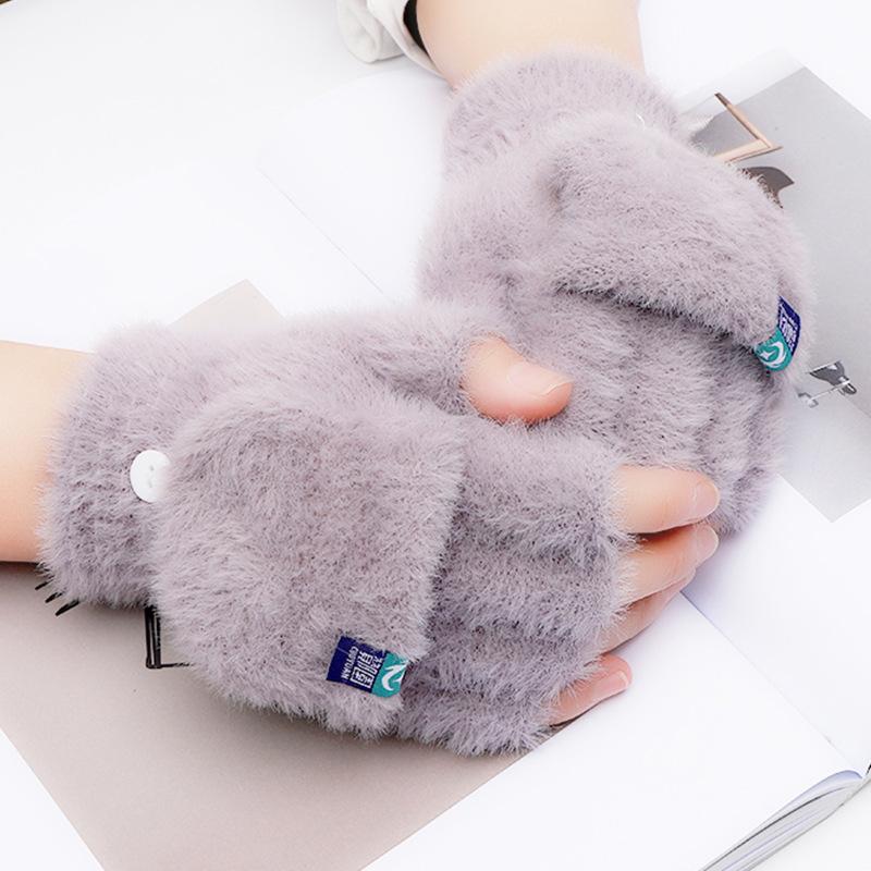 Mode Neue Warme Handschuhe mit Finger Kappen für Mädchen Herbst Winter Outdoor Anti Kälte Handschuhe für Männer Frauen Plüsch handschuhe für Studenten hellblaue