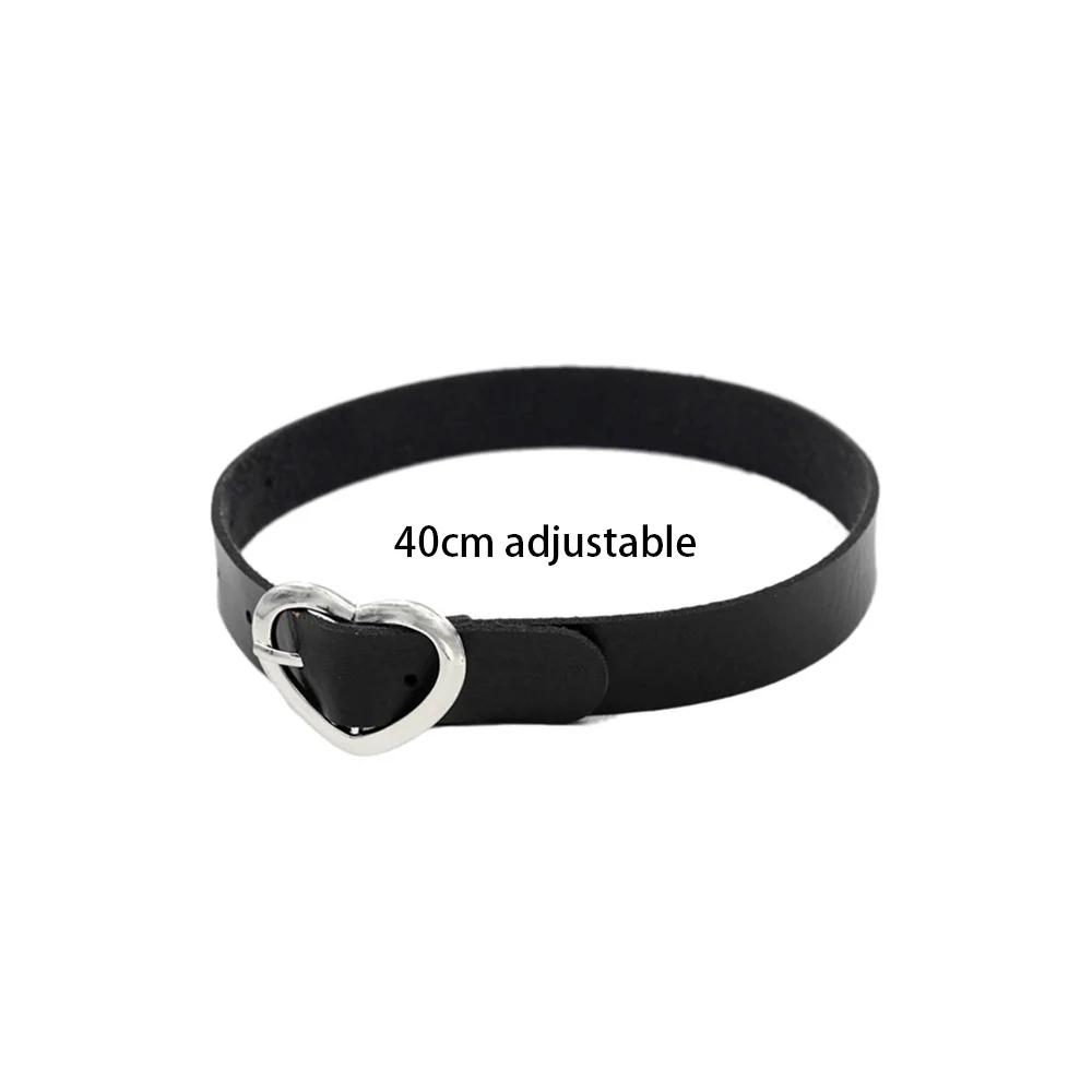 Sexy Trendy Vintage Charme Runde Gothic Kragen Halsketten Schmuck Geschenk Gothic Leder Herz Harajuku Frauen Punk Choker Halskette 40cm adjustable gray