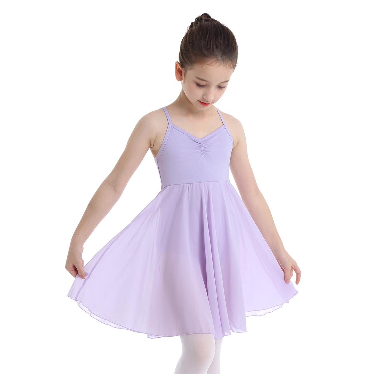 Kinder Mädchen Cross Back Leibchen Trikot Ballett Tutu Kleid Tanzkleidung Kostüme 4-5 Years lavendel