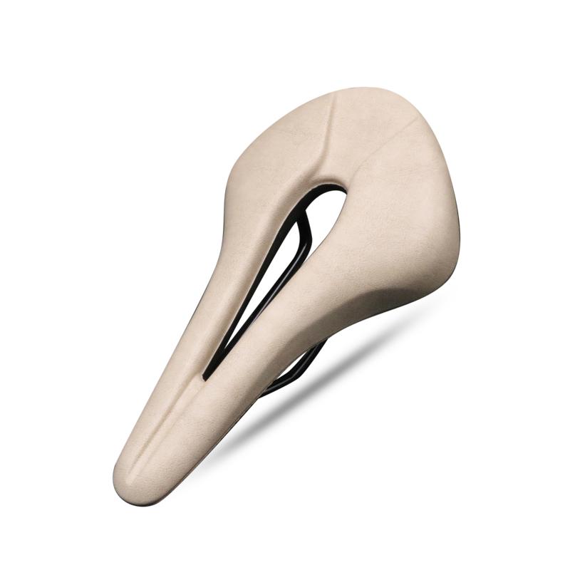Fahrradsattel Atmungsaktives Hohldesign PU-Leder Weicher, bequemer Sitz MTB Mountain Road Bike Einteiliges Kissen Fahrradteile beige