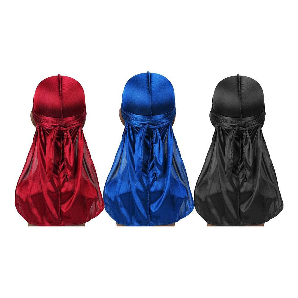 3er-Pack Weiche Seidige Durag Stirnbänder mit Langem Schwanz für Männer Biker Kopfbedeckung mit Beanie Mütze