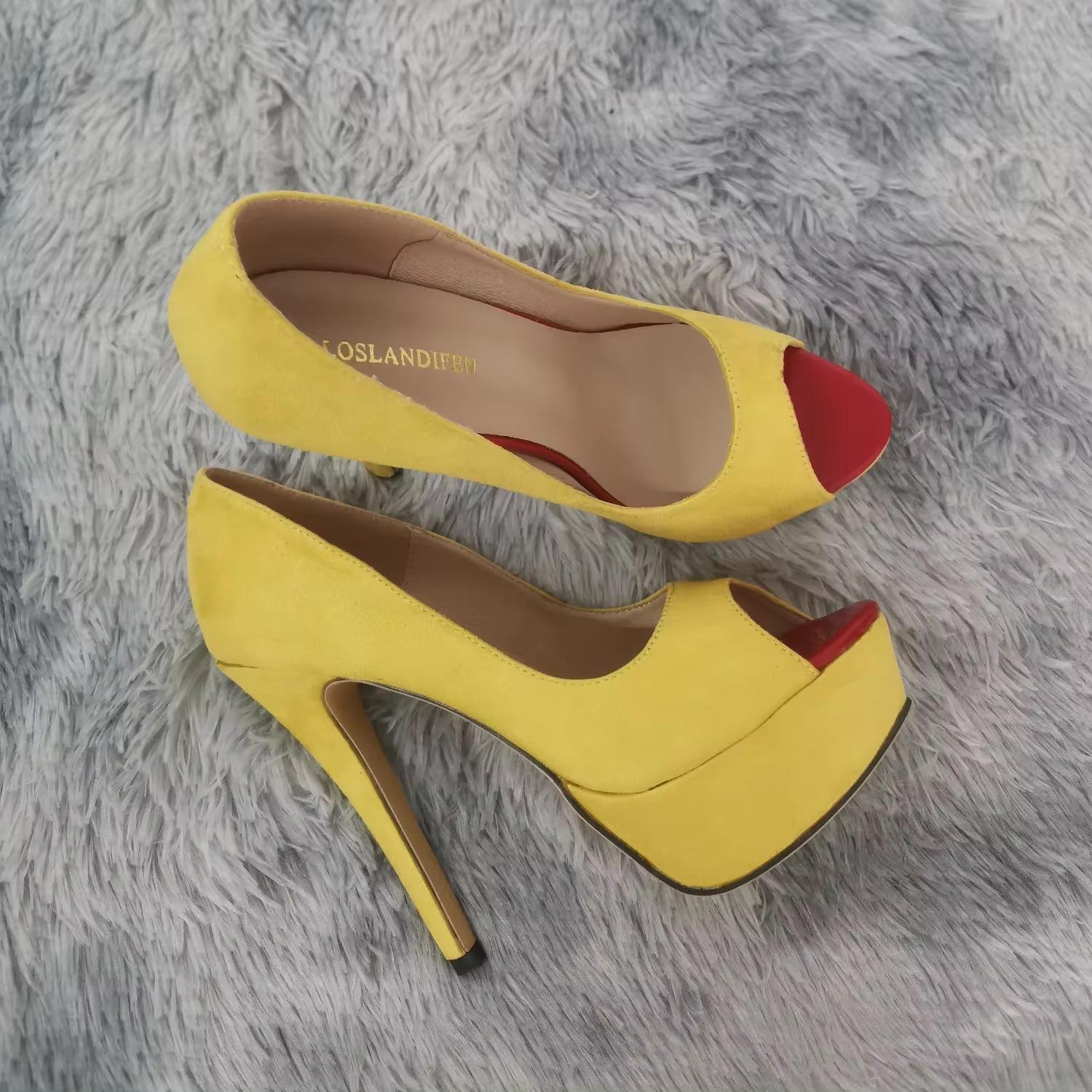 Loslandifen Damen Pumps Mode Sexy High Heels Peep Toe Samt Pumps Plateau Dame Abend Schwarz Party Club Rot Hochzeitsschuhe 36