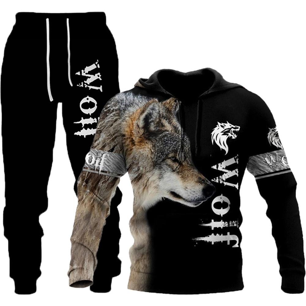 Wolf 3d Gedruckt Hoodie Kleidung Anzug Hosen Anzug Männlich Frühjahr Und Herbst Casual Sweashirt Pullover Männer Trainingsanzug Set Mode männer XL