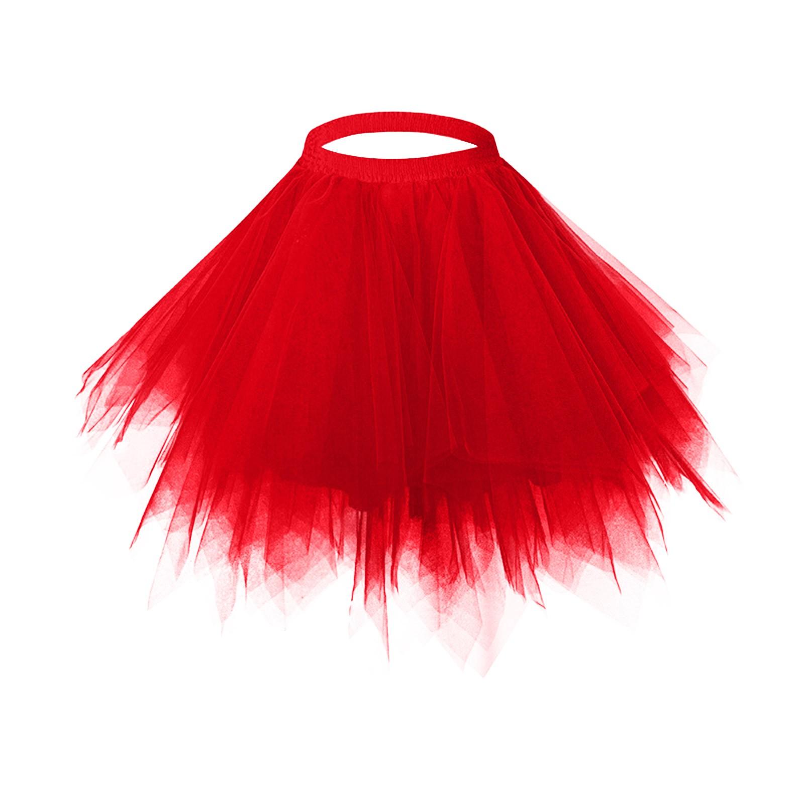 Damen Casual Einfarbig Mesh Netzrock Rock Prinzessin Rock Halbrock Rock One Size rot