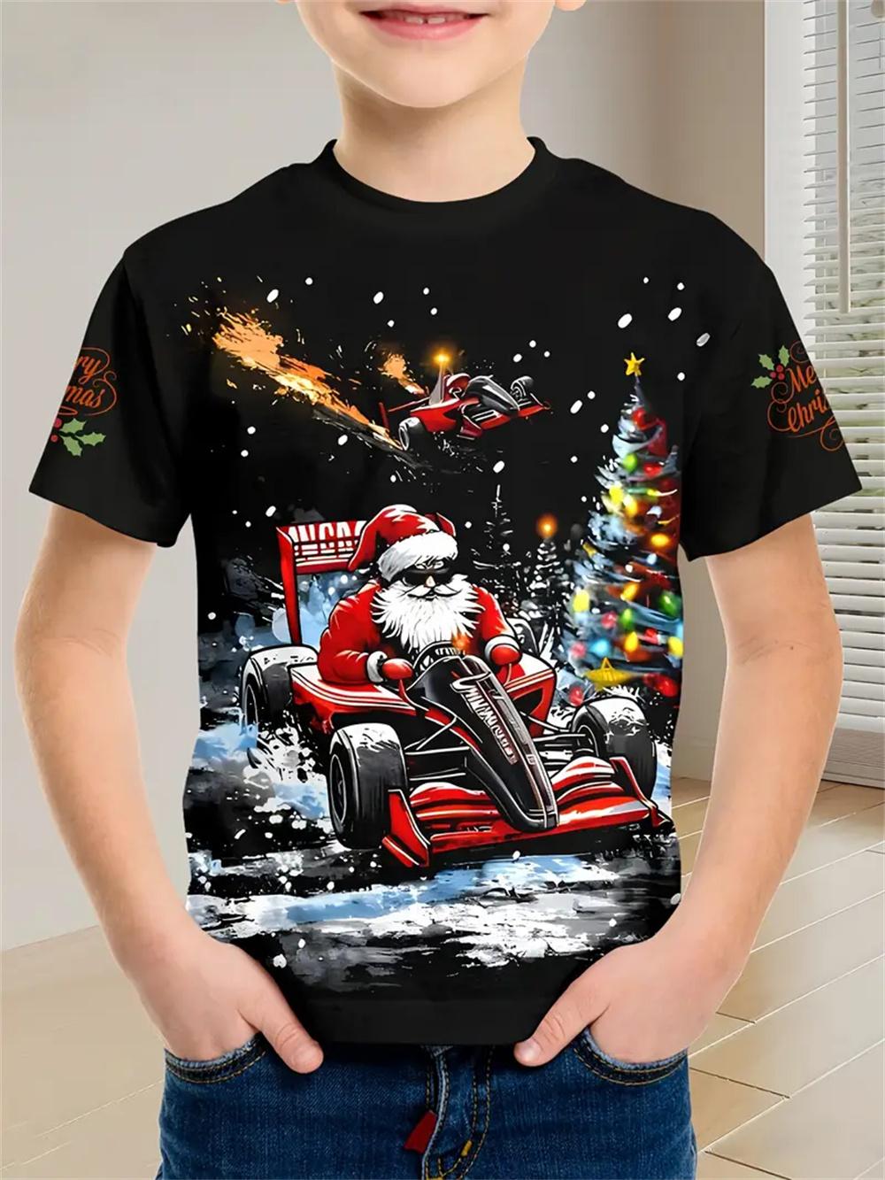 2025 Weihnachtskleidung Jungen Mädchen T-Shirts Neujahrs-T-Shirts Weihnachtsmann bedruckt lässige Kinderkleidung Top T-Shirt 160