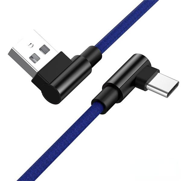 Nylongeflecht 90 Grad 2,4 A Schnellladekabel Android Typ C USB-Datenkabel für iPhone Samsung Huawei Xiaomi Handy-Ladekabel 2M Type-C blau