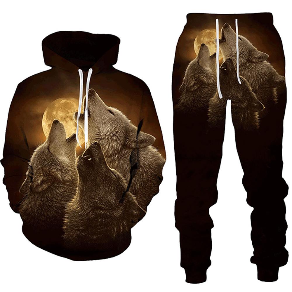 Wolf 3d Gedruckt Hoodie Hosen Anzug Männlich Frühling Und Herbst Casual Sweashirt Pullover Männer Trainingsanzug Set Mode männer Kleidung anzug XXXL