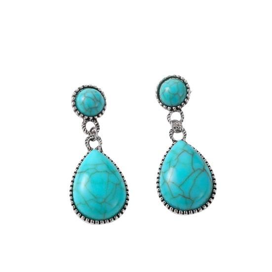 Böhmische Retro Türkis Anhänger Ohrringe Frauen Geometrische Baumeln Ohrringe Nationalen Stil Anhänger Schmuck Geschenke blau
