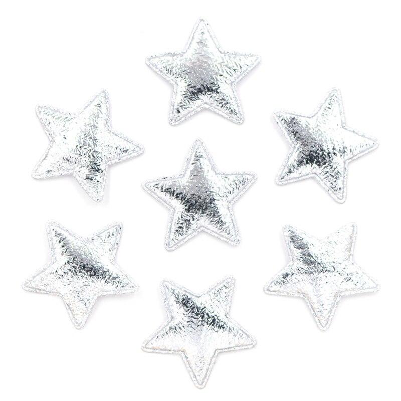 100 Stück 25 mm goldene und silberne Stoff-Stern-Applikationen, gepolsterte Stoff-Patches für DIY-Handwerk/Kleidung/Haarnadel/Hochzeitsdekoration silber